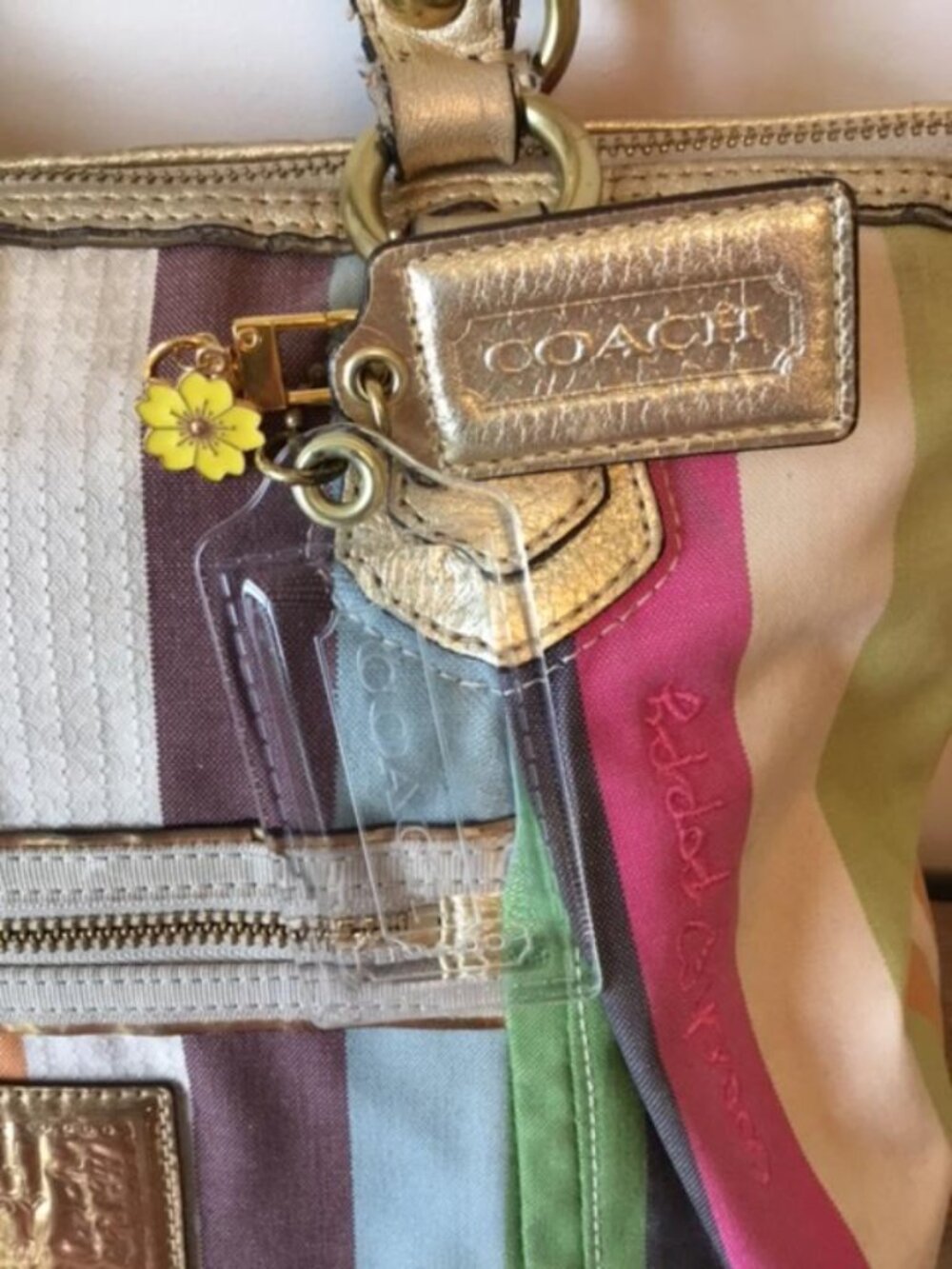 Coach Poppy Heritage Legacy, Multi-colored Striped Canvas Tote Bag w/Sequins - Picture 5 of 16